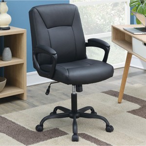 Office Chair Faux Leather Adjustable Height Padded Seat Wheels for Home Office -3irtyhousy - 1 of 4