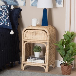 bali & pari Magni Modern Bohemian Natural Brown Rattan 1-Drawer Nightstand - 1 of 4