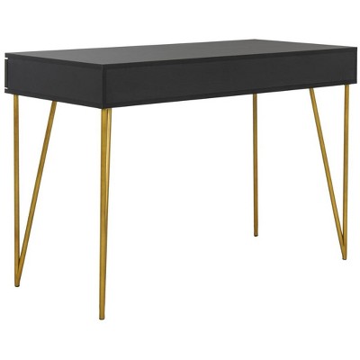 Chic Transitional Black and Gold Home Office Desk with Dual Drawers