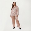 Anna-Kaci Lounge Women's PLus Size Satin Pajama Set with Long Sleeve Button Front Top and Relaxed Straight Leg Pants - 3 of 4