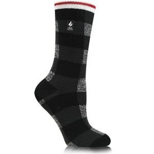 Heat Holder® Women's Britney LITE™ Buffalo Checked Crew Socks| Thermal Yarn | Medium-Thick Socks Casual Shoes + Boots | Warm + Soft, Hiking, Cabin, Cozy at Home Socks | 5X Warmer Than Cotton - 1 of 3