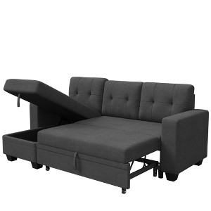 LACOO 79 in. L-Shaped Foldable Sleeper Sofa with Storage Recliner - Dark Grey - 1 of 4