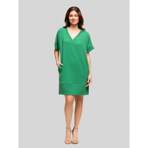24seven Comfort Apparel Womens V Neck Loose Fit Short Sleeve Pocket T Shirt Dress - 1 of 4