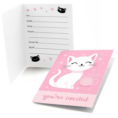 Big Dot of Happiness Purr-fect Kitty Cat - Fill-in Kitten Meow Baby Shower or Birthday Party Invitations (8 Count)