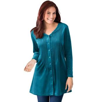 Woman Within Women's Plus Size Knit velour tunic shirt in a comfortable A-line with pintucks