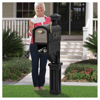 Black Lockable Plastic Pedestal Mailbox with Newspaper Holder