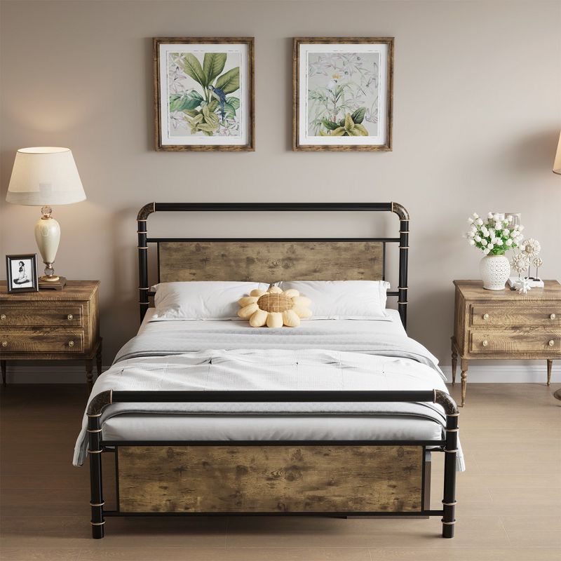 Trinity Metal Bed Frame with Wood Headboard & Footboard, Heavy Duty Platform Bed Frame, 1 of 7