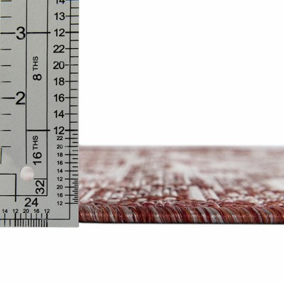 Rust Red Synthetic Medallion Outdoor Rectangular Rug