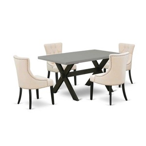 HomeStock 5-Piece Rectangle Natural Oak Finish Solid Wood Top Dining Table with 4 Parson Chair - 1 of 4