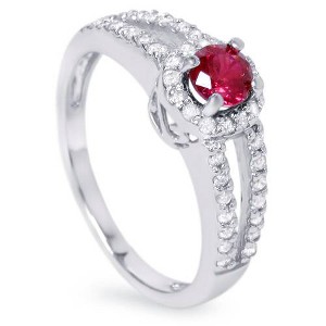 Pompeii3 3/4ct Ruby & Diamond Split Shank Ring 14K White Gold - 1 of 4