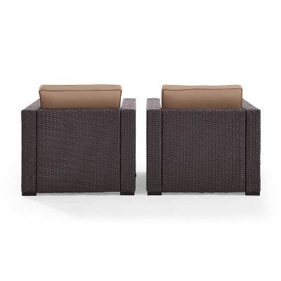Mocha Resin Wicker Patio Arm Chairs with Cushions, Set of 2