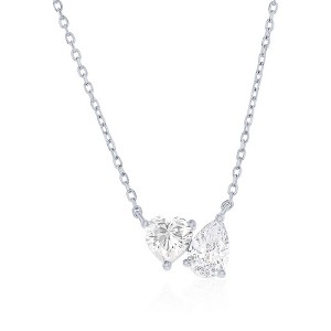 Bella Silver Sterling Silver Heart & Pearshaped CZ Necklace - Silver - 16+2 Inch - 1 of 2