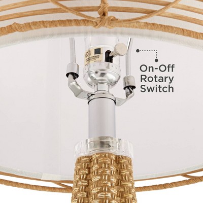 Large Beige Faux Rattan Coastal Table Lamp with White Shade