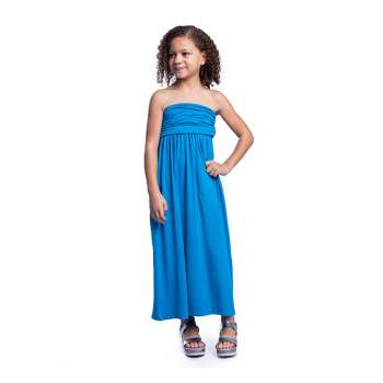 24seven Comfort Apparel Girls Solid Color Strapless Tube Maxi Dress