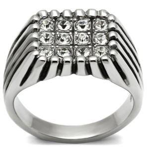 Slickblue Men’s Polished Stainless Steel Ring with Clear Crystal Cluster, Pave Design, Statement Ring, Sizes 8-13 - 1 of 4