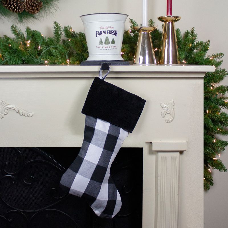 Northlight 20" White and Black Buffalo Plaid Christmas Stocking with Cuff, 2 of 4