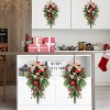 Attop 24" Christmas Wreaths for Front Door 2 PCS Christmas Teardrop Swag Winter Wreath with Red Ball Red Berry Pine Needles - 3 of 4