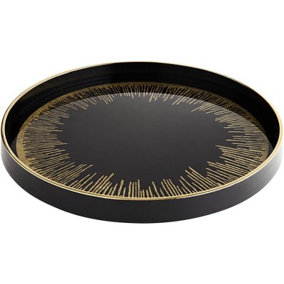 Studio 55D Line Painted Black and Gold Round Decorative Tray