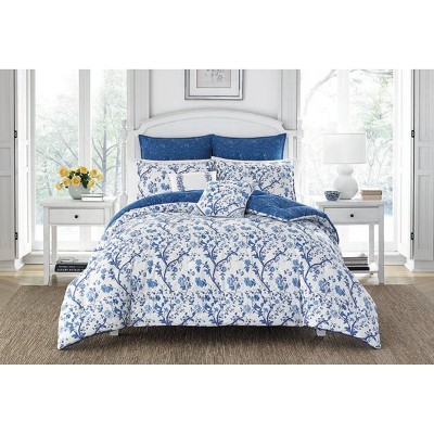 King Blue Cotton Reversible Floral Comforter Set