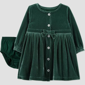 Carter's Just One You® Baby Girls' 2pc Holiday Velour Dress - Green - 1 of 4