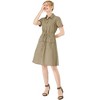 INSPIRE CHIC Women's Point Collar Front Elastic Waist Drawstring Mini Shirt Dress with Pocket - 3 of 4