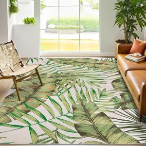 Tropical Palm Leaves Runner Rug, Washable Non-Slip, Soft Low Pile Carpet for Hallway, Kitchen, Indoor Decor - 1 of 4