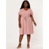 Agnes Orinda Women's Plus Size Tie Waist Short Sleeve Solid Chambray Casual Shirt Dresses - 4 of 4
