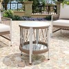 ACEPANO 17.32 in. W Accent Outdoor Side Table with Powder-Coated Steel Frame, Glass Top & Storage-Beige - 3 of 4