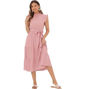 INSPIRE CHIC Women's Mock Neck Ruffled Cap Sleeve Dress - 1 of 4