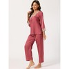 Allegra K Women’s Soft V Neck 3/4 Sleeves Lace Insert Two-Piece Pajama Sets - 2 of 4