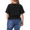 Agnes Orinda Women's Plus Size Smocked Waist V Neck Button Up Short Sleeve Shirred Blouses - 4 of 4