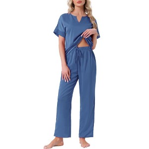 INSPIRE CHIC Womens Silky Pajama Sets Soft Lounge Sets Summer Pajamas Satin Short Sleeve V-neck - 1 of 4