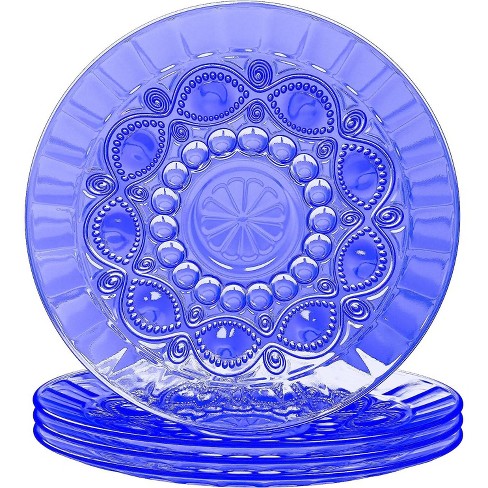 Elle Décor Glass Salad Plate, Set of 4, 6-Inch Dessert, Dinner, or  Appetizer Plate, Snack, Fruit, or Side Plate, Dishwasher Safe, Blue