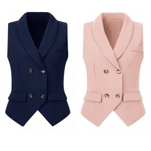 INSPIRE CHIC Women's Lapel Collar Dressy Versatile Racerback Waistcoat Suit Vest 2 Packs - 1 of 4