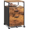 2-Drawer File Cabinet, Mobile Printer Stand with Open Storage Shelf, Wood Filing Cabinet for Home Office, Fits A4/Letter Size, Rustic Brown - 2 of 4