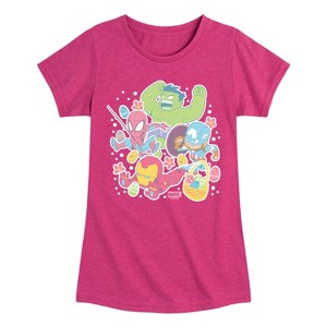 Girls' - Marvel - Avengers Easter Stickers Fitted Short Sleeve Graphic T-Shirt - 1 of 4