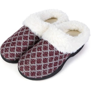 Roxoni Women's Cozy Memory Foam Slippers, Warm Faux Fur, Indoor Outdoor Rubber Sole - 1 of 4