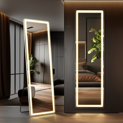 FONTOI Arched/Rectangle Full Length Mirror Aluminum Alloy Frame Adjustable Brightness 3 Color Temperature for Bedroom Living Room Hallway Entryway