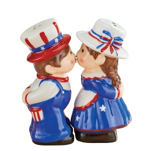 Collections Etc Magnetic Kissing Patriotic Kids Salt & Pepper Shakers Blue - 1 of 2