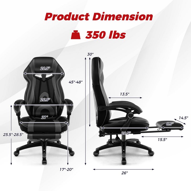 Costway Adjustable E-Sports Racing Style Chair with Padded Headrest, Lumbar Support Blue/Black/Grey/Red, 3 of 11