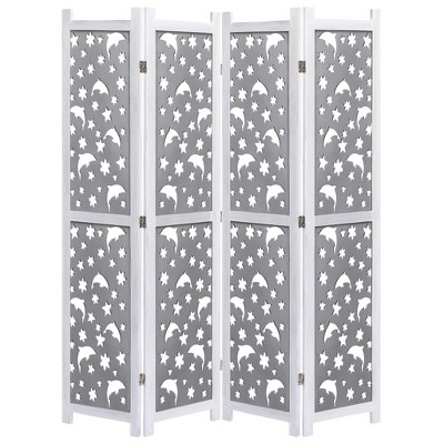 vidaXL 4-Panel Room Divider Gray 55.1 inches x64.7 inches  Solid Wood
