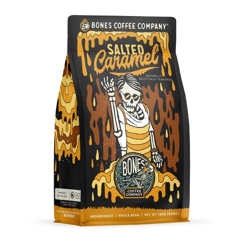 Bones Coffee Company Salted Caramel Whole Coffee Beans 12 Oz Medium ...