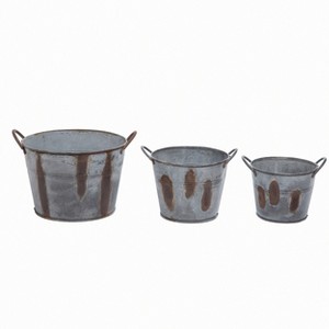 Transpac Metal 8.75 in. Gray Spring Weathered Buckets Set of 3 - 1 of 2
