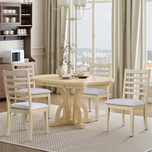 4 Piece Rubberwood Dining Room Chair Set,Upholstered Armless Dining Chairs with Ladder Backrest,Modern Classic Kitchen Furniture-Cuddlewood - 1 of 4