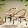 Boho Wicker Outdoor Dining Chair with Water-Resistant Cushion and Metal Frame, Set of 2 Brown Patio Accent Chair-3irtyhousy - 3 of 4