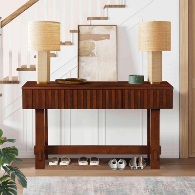 VYNXARIA 52 inch Sofa Table with Storage Drawers,Mid Century Farmhouse Fluted Console Table with Solid Wood Legs£¬Entryway Table