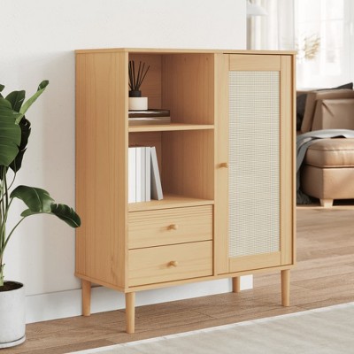 VidaXL Highboard SENJA Rattan Look Brown 35.4"x15.7"x44.1" Solid Wood Pine