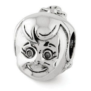 Black Bow Jewelry Sterling Silver Little Girl's Head with Ponytail Bead Charm - 1 of 3