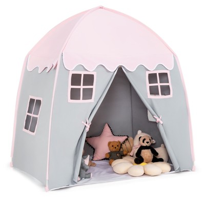 Infans Kids Play Tent, Large Spacious Cotton Canvas Playhouse with Non-Slip Cloth, 4 Windows, Straps, Zipper, Carry Bag, Play Tent for Toddlers, Pink