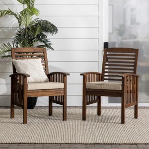 Solid Wood Slat Back Side Outdoor Chair Cushions Set Of 2 With Cushions-Cuddlewood - 1 of 4